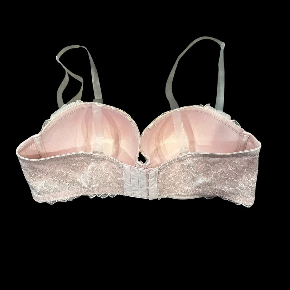 Torrid 38DD Pink Lace Push Up Strapless Bra Underwire Removable Clear Straps